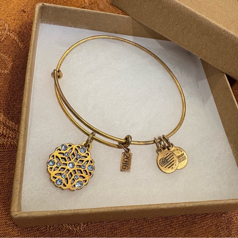 Alex and Ani Blue Swarovski Crystal Snowflake Charm Expandable Bracelet